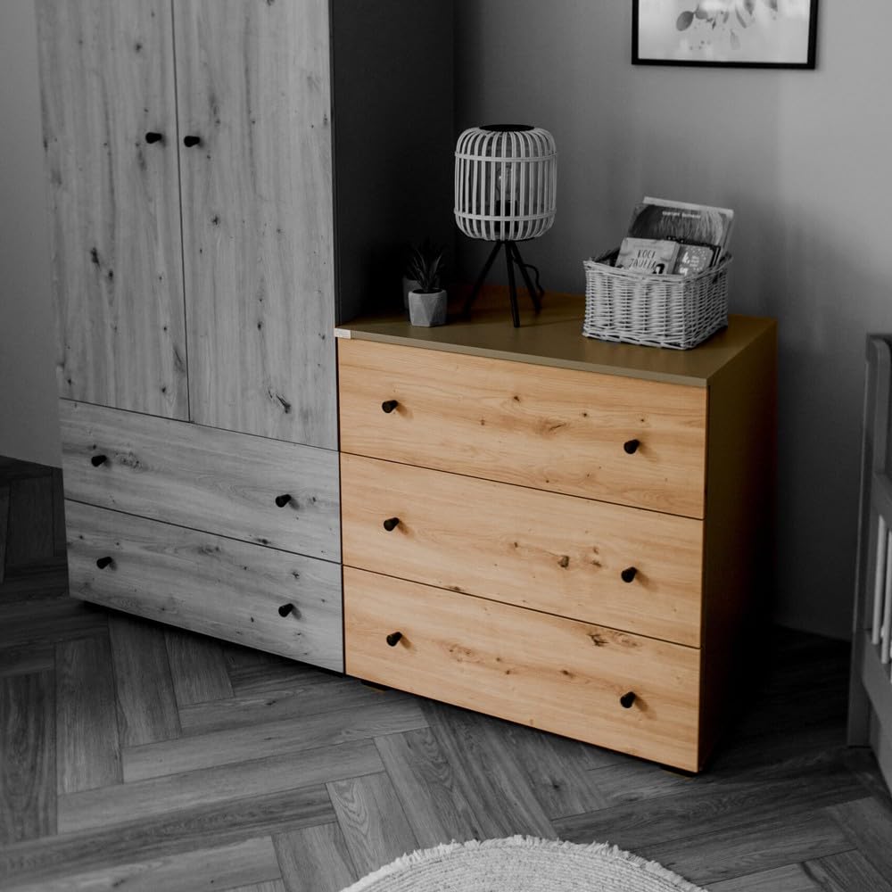 PAULINE - Cassettiera con fasciatoio rimovibile, in legno, colore: grigio
