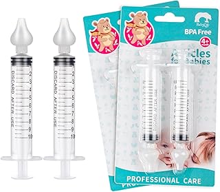 4Pcs Baby Nasal Aspirator, 10ml Syringe Nasal Irrigator, Reusable Silicone Nasal Suction Tip, Nasal Irrigator Syringe for Baby, Nose Cleaner Rinsing Device