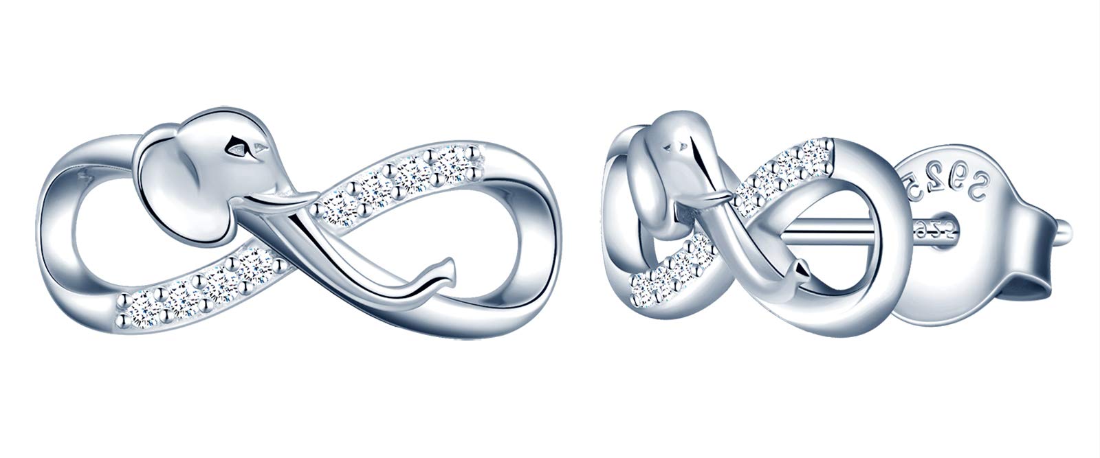 MicLee Woman's girl's Earrings, 925 Sterling silver animal earrings, Mini elephant infinity symbol earrings studs, Inlaid zircon, silver, rose gold, gold