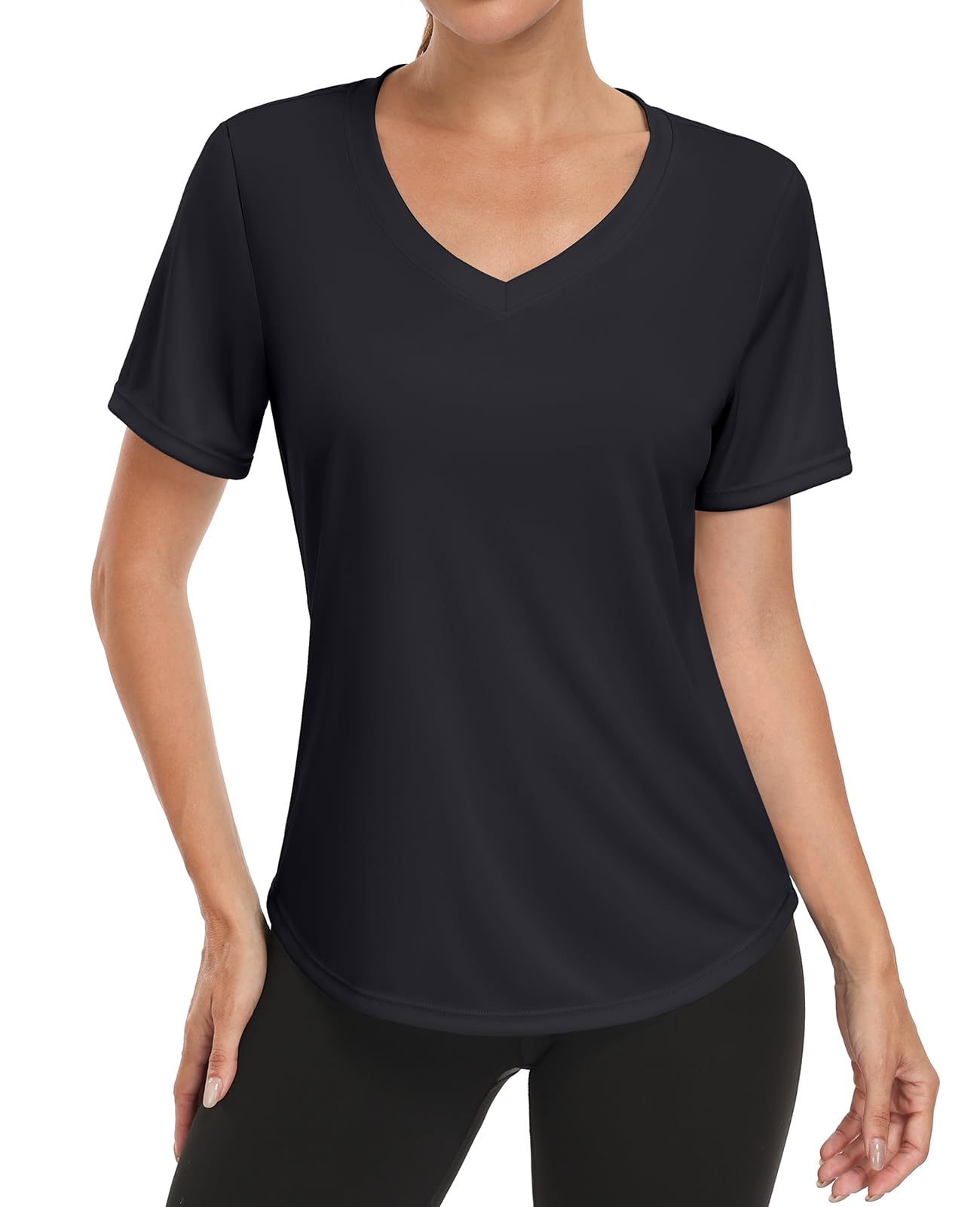 Charmo Sportshirt Damen Kurzarm UPF 50+ Sport Tshirt Fitness V-Ausschnitt Sporttop Leichtes Atmungsaktiv Funktionsshirt Sport Oberteile für Gym Yoga
