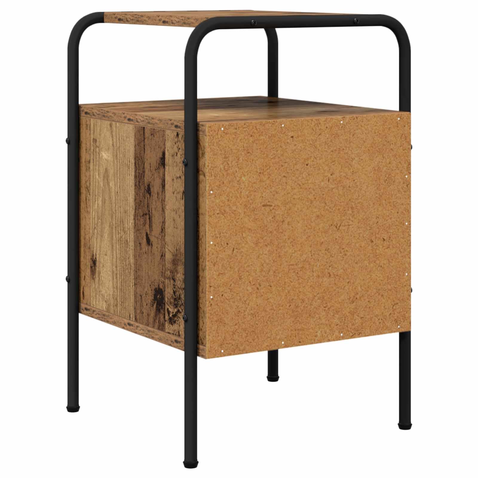 Armadio da notte legno antico con struttura in acciaio zincato, comodino moderno con anta e ripiano, mobiletto salvaspazio per camera letto soggiorno ufficio