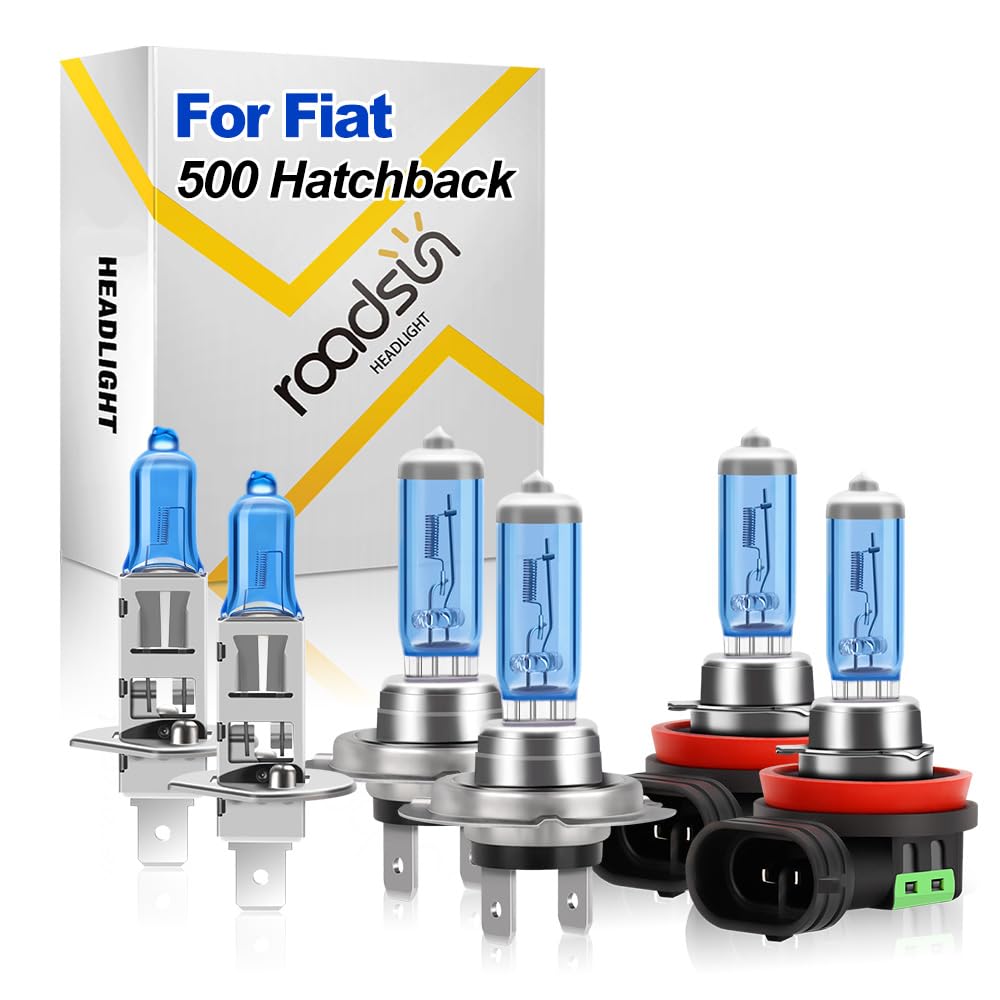 Kit Lampadine Auto, 20000LM Lampadina alogena ad alta luminosità, 6000K Bianco, 12V, Abblaglianti H1, Anabbaglianti H7, Fendinebbia H1,For Fiat 500 Hatchback 2007-2014