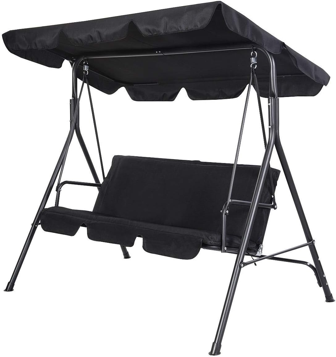 SUNMER Swing 3 Seater With Detachable Canopy - Garden Swing |Cushioned Seat|Made With Strong Powder Coated Steel Frame | Black