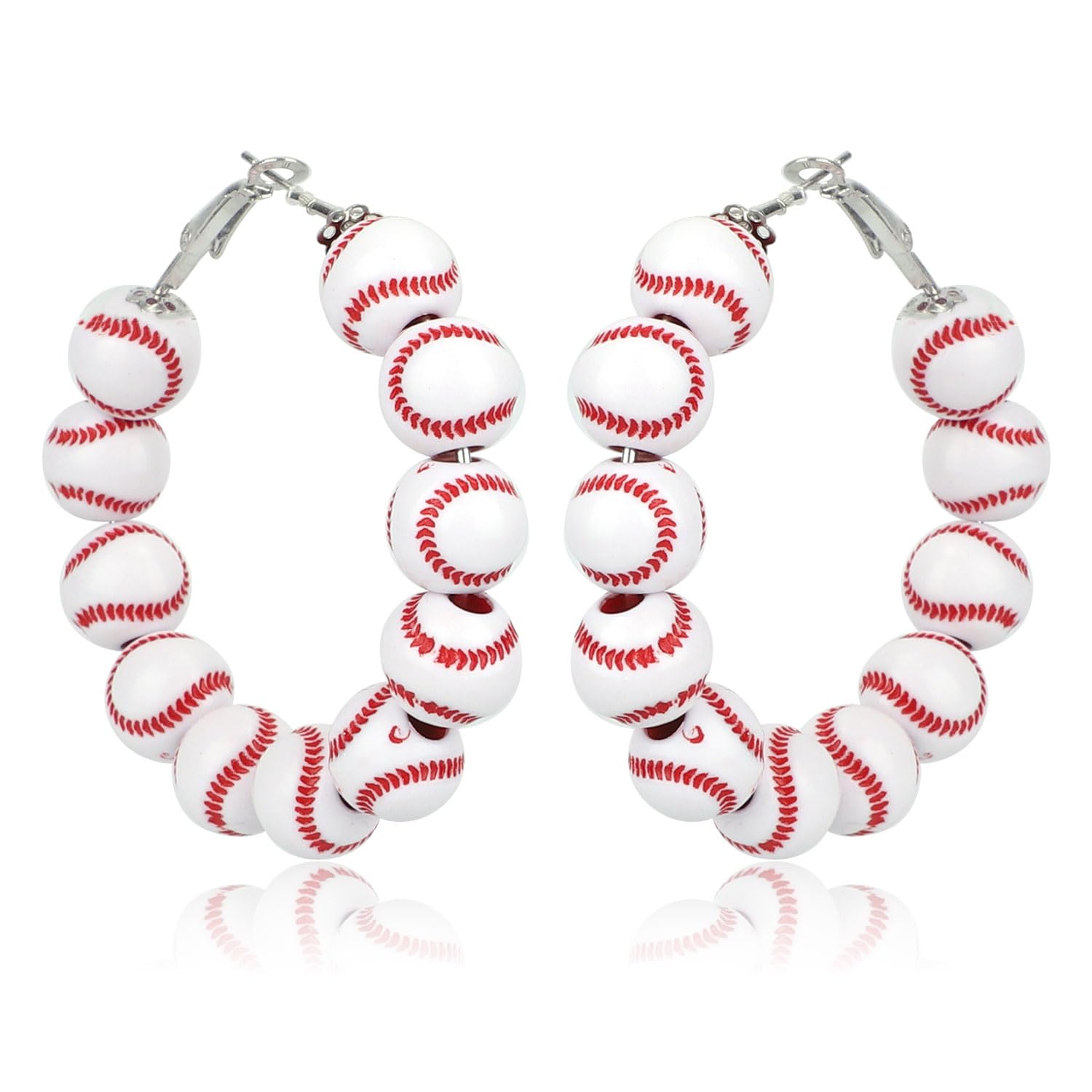 Baseball Beaded Earrings for Women, Stylish Baseball Beaded Hoop Earrings Sports Ball Jewelry for Sport Lovers Accessories Team Spirit