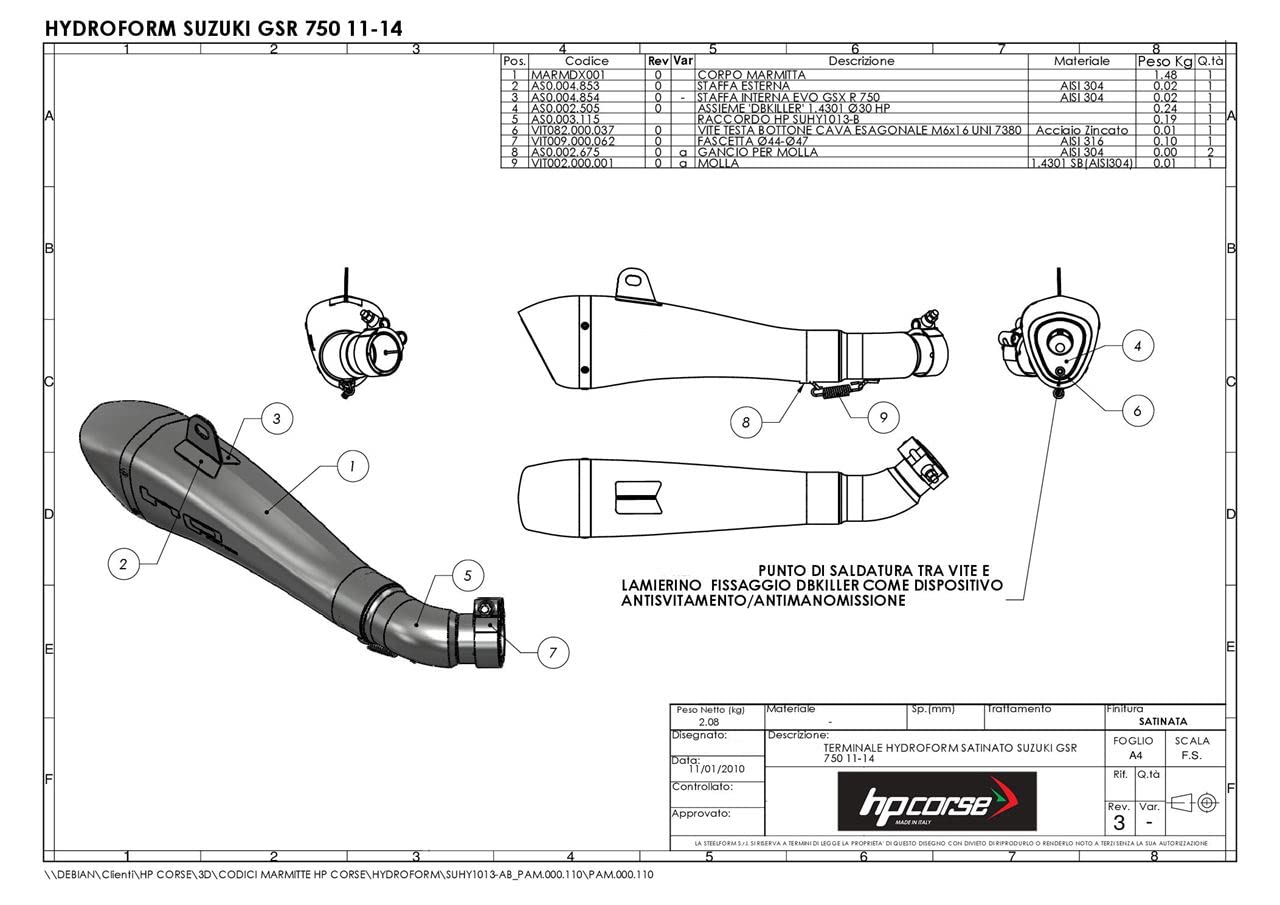 Terminale HYDROFORM compatibile con SUZUKI GSR 750 2011-2015 + raccordo per collettori originali