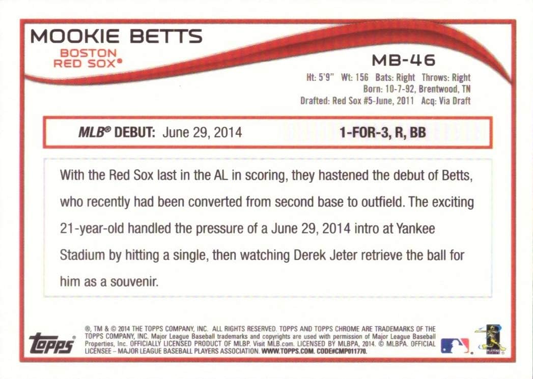 2014 Topps Chrome Update Mega Box Baseball #MB-46 Mookie Betts Rookie Debut Card
