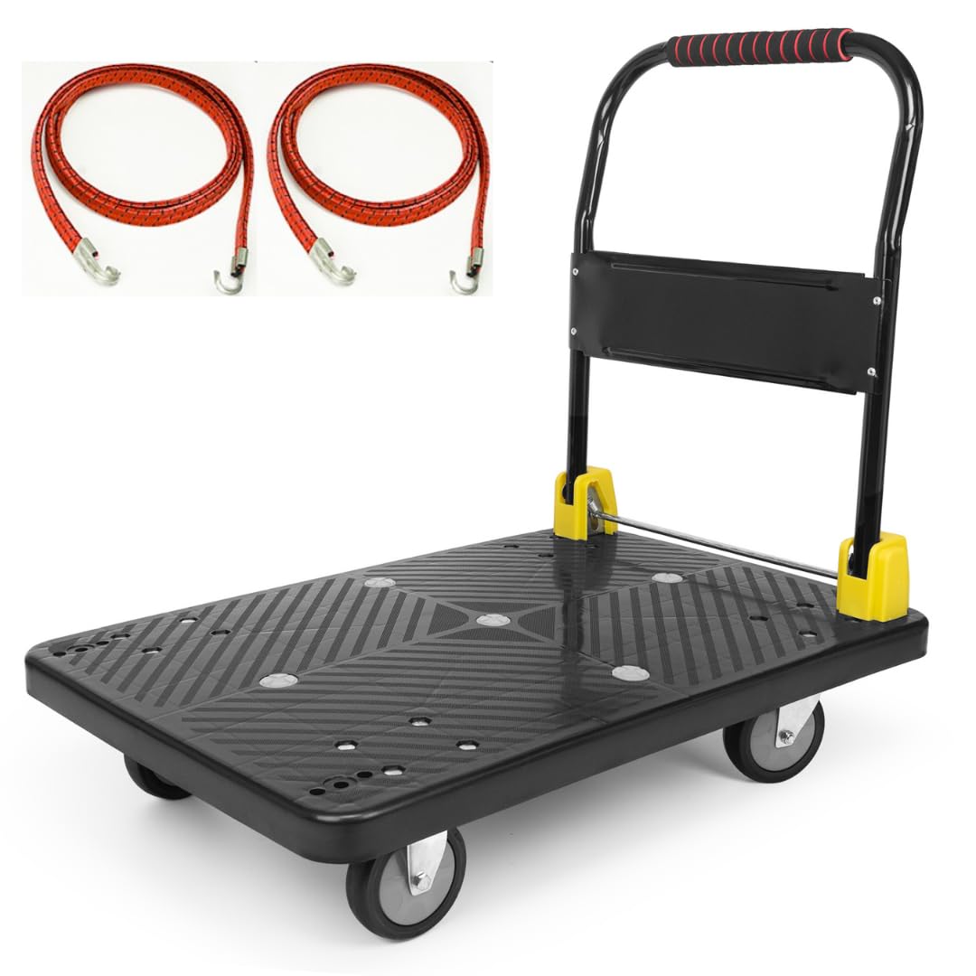 Carrello resistente con piattaforma di 400 kg con 2 corde elastiche con ganci, carrello multiuso multiuso – pieghevole versatile