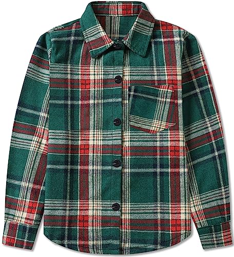 Image of SANGTREE Women and Girls Long Sleeve Flannel Casual Button Down Plaid Shirt