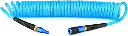 Miniatura 15 de GASHER Manguera de aire de retroceso de poliuretano de 1/4" x 25FT con restrictor de curva, acoplador rápido industrial de 1/4" y enchufe