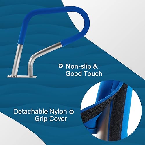 Miniatura 3 de YOLENY Barandilla para piscina, 32 x 23 pulgadas, riel de escalera de piscina de 3 curvas, 1 unidad, capacidad de carga de 440 libras, barandilla de