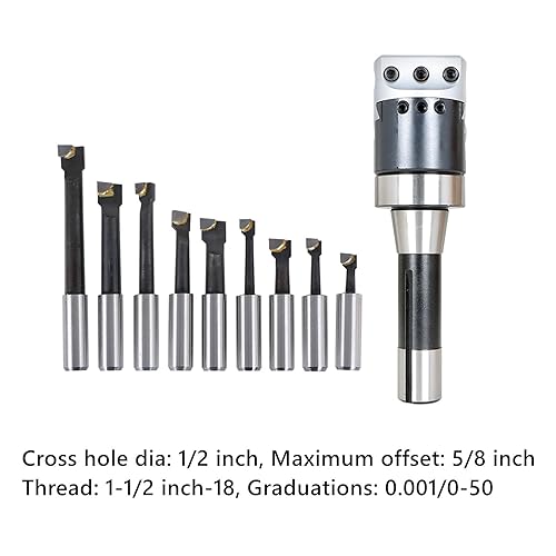 Miniatura 2 de Waltyotur - Juego de barras de mandrinado (9 unidades, 2 cabezales de mandrinado R8, 12 de carburo, fresado HFS