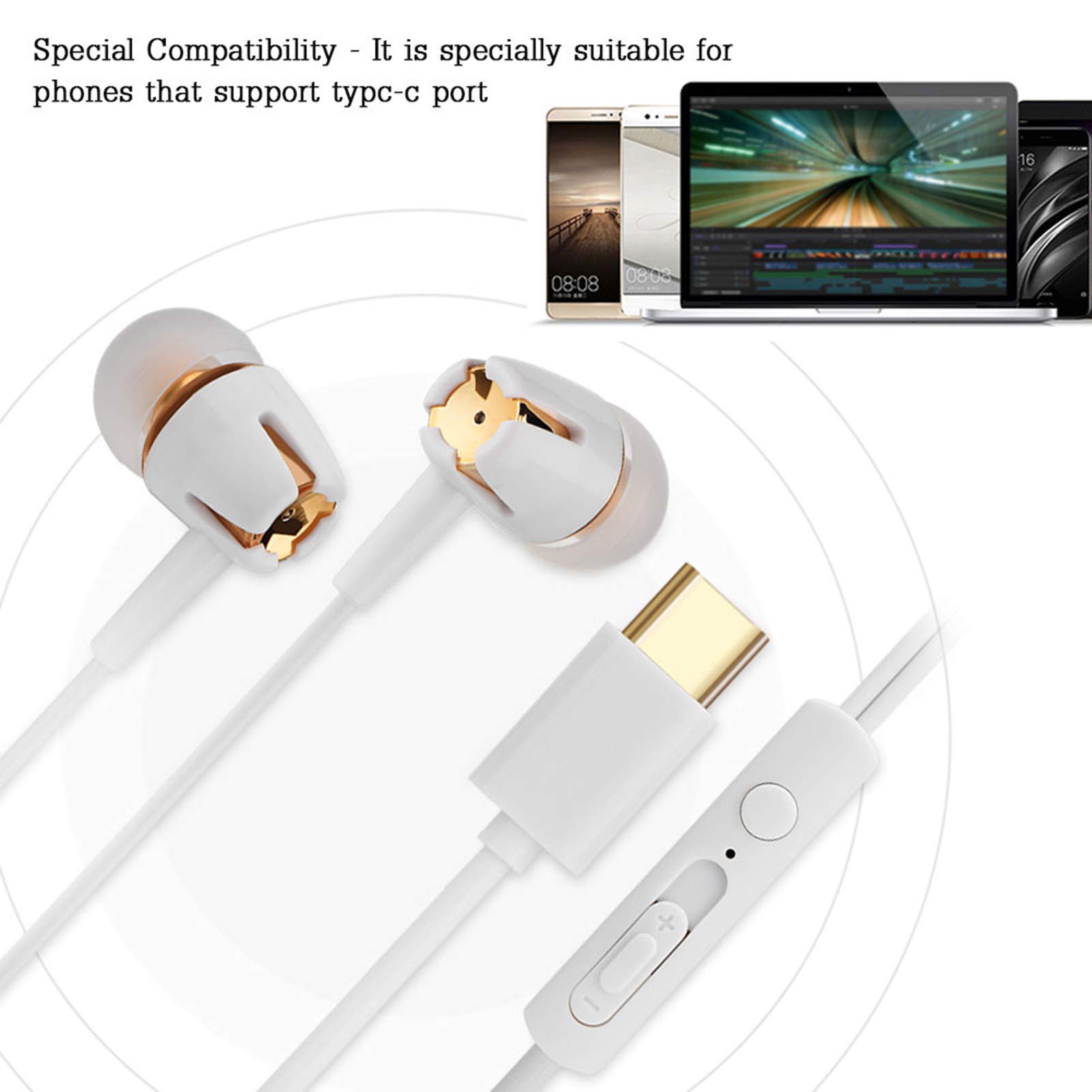 Écouteurs Intra-auriculaires Type C – Basses Profondes, Suppression De Bruit, Microphone Intégré, Câble 1,2 M