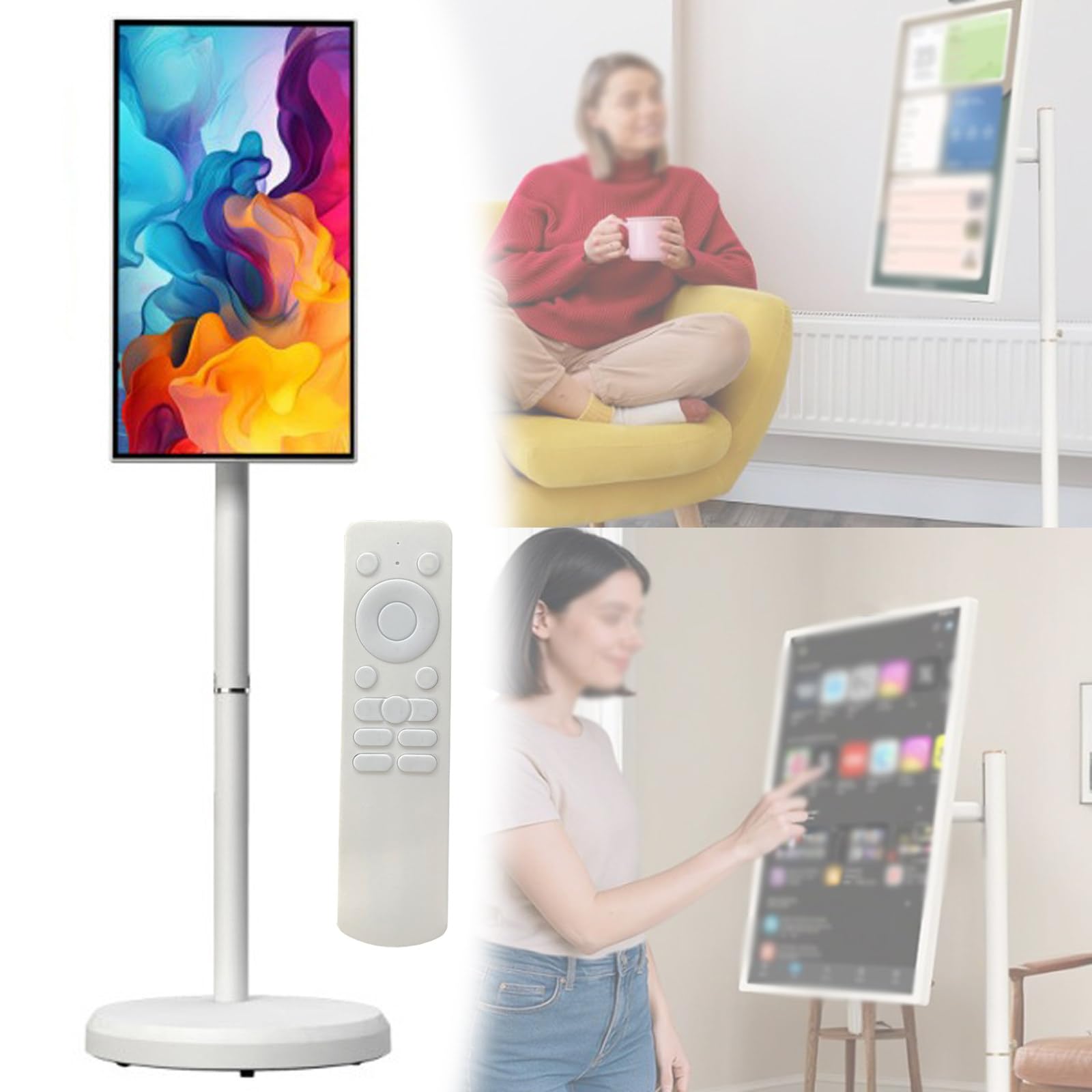 TV portatile con touch screen, rotazione completa, sistema operativo Android 13, CPU 8-Core, 4GB/6GB RAM, 64GB/128GB di archiviazione, Smart TV su ruote, batteria integrata, telecomando