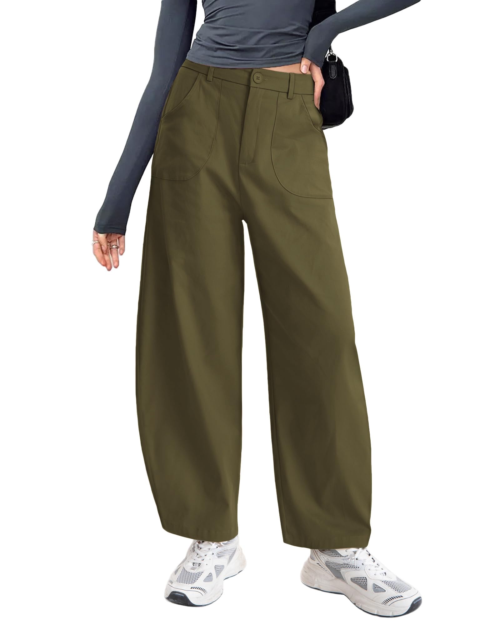 Womens Cotton Pants Casual Capri Baggy Wide Leg Trousers Palazzo Pants for Women with Pockets