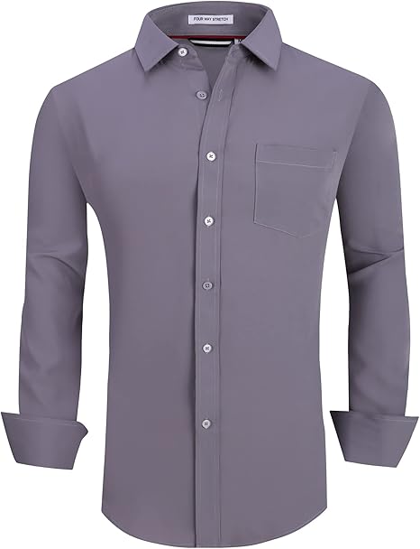 Alex Vando Mens Dress Shirt Wrinkle Free Regular Fit 4-Way Stretch Button Down Shirts