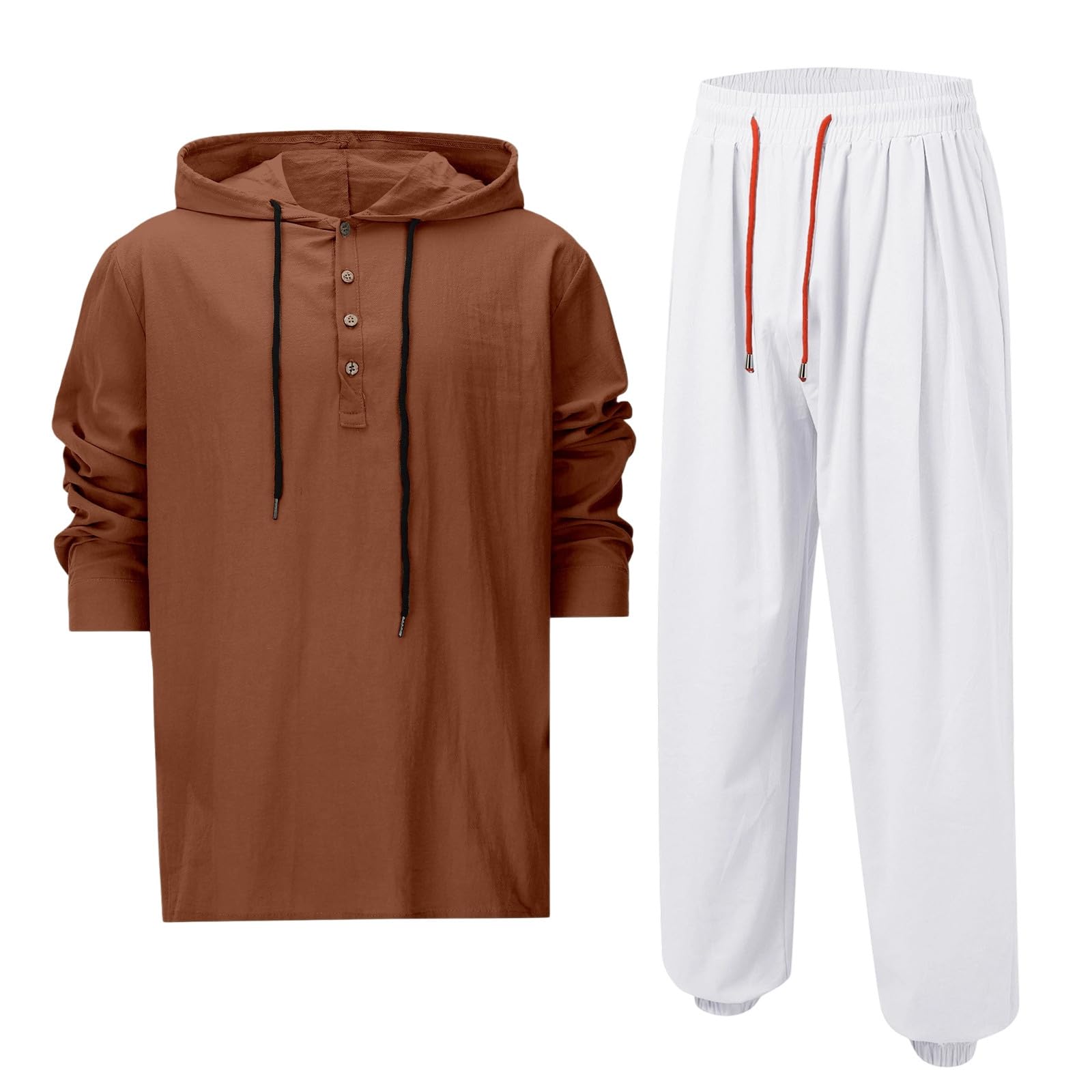 Generisch Camisa de lino para hombre de manga larga y lino, camiseta de verano, manga larga, muselina, camisa con capucha, camisas transpirables, no necesita planchado, de algodón, camisas de lino