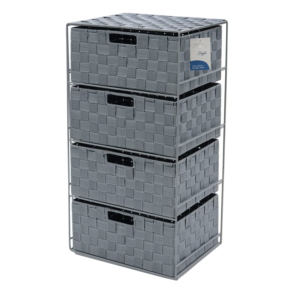 JVL Homewares - Vichy 4 Drawer Wide Nylon Storage Tower - Grey
