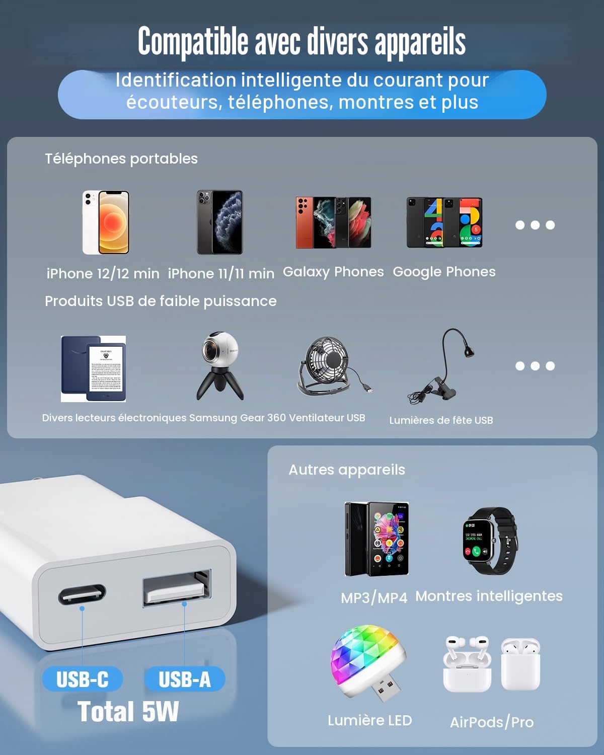 SCHITEC Chargeur USB 5V/1A 2Port Mini USB Mural Chargeur Secteur USB Adaptateur de Prise Universel Compatible avec iPhone, Sam Sung, Nexus, Nokia, Huawei, Xiaomi, HTC, Sony (Thickness 1.45cm/30 Pack)