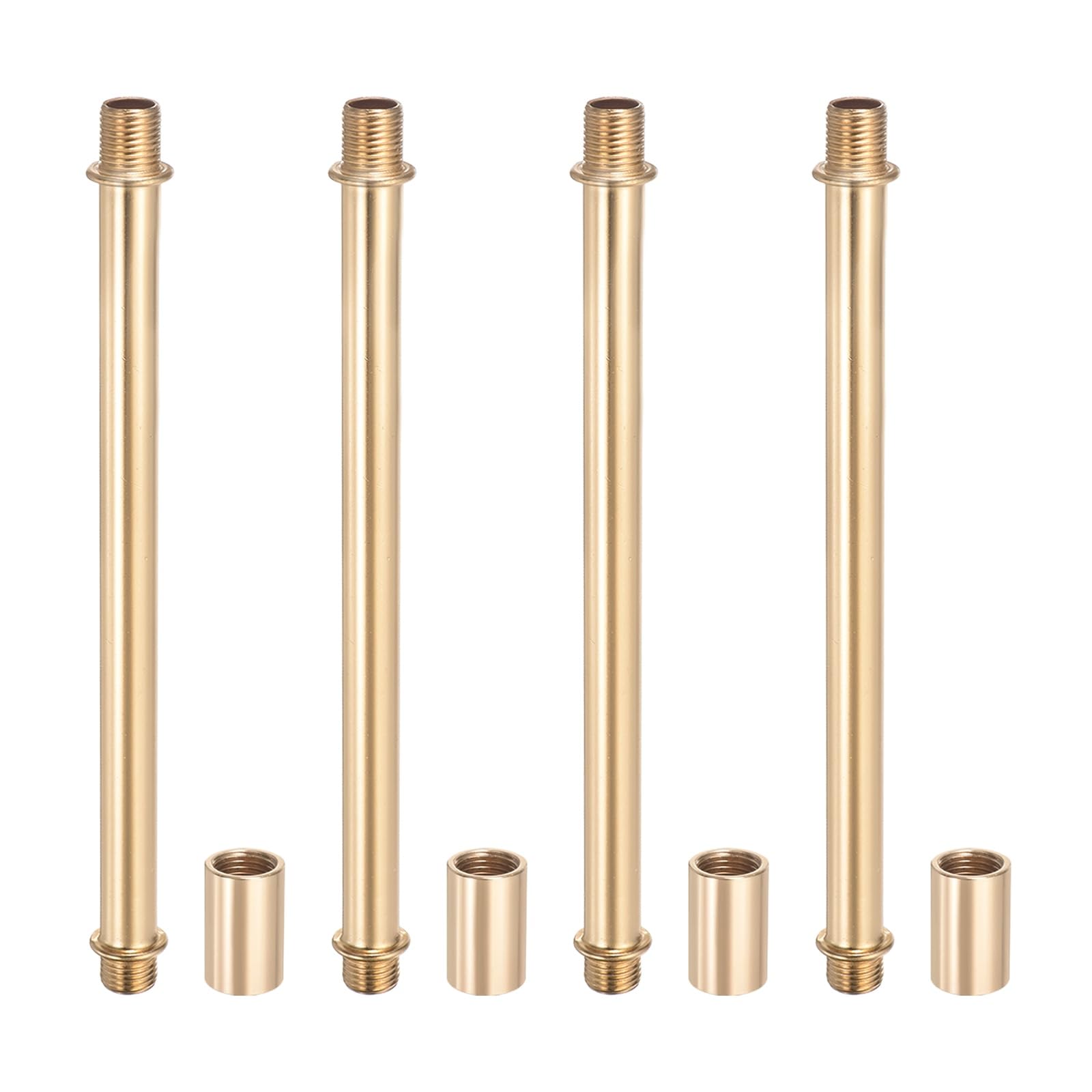 PATIKIL Straight Pipe Lamp Stems Rod Kit, 4 Set M10 Carbon Steel 150mm(5.91") Long Double End Thread Rod with Coupling Nuts Sleeve Connector for Table Lamps Chandeliers,Gold