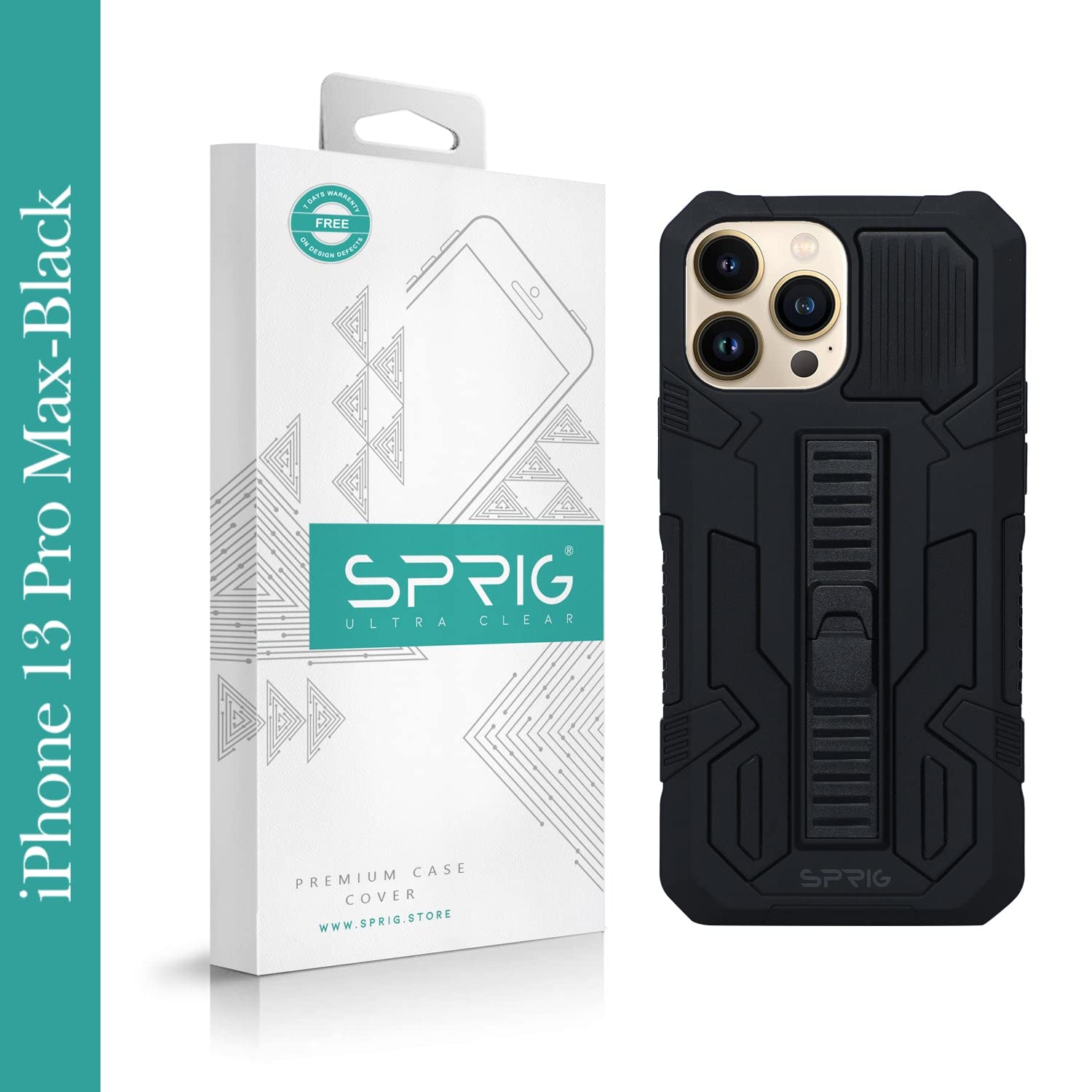 SPRIG Compatible with Apple iPhone 13 Pro Max Phone Armor Case with Stand Premium Back Cover Drop Tested Shock Proof Mobile Case for Men, Women, Boys and Girls with Camera Protection (Black) (B09XWMH9RR) Amazon Price History, Amazon Price Tracker