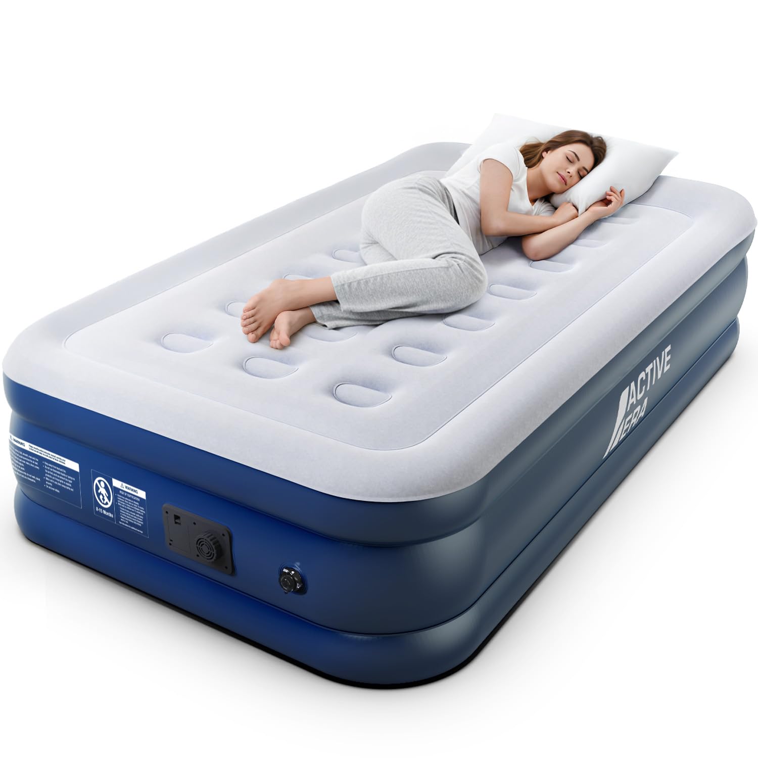 Active Era Premium Single Inflatable Mattress | Airbed for Home with Built-In Pump | 3 Min Self Inflating Blow Up Bed | Flocked Surface & Puncture Resistant Air Bed for Guests & Camping 188x99x36.5cm