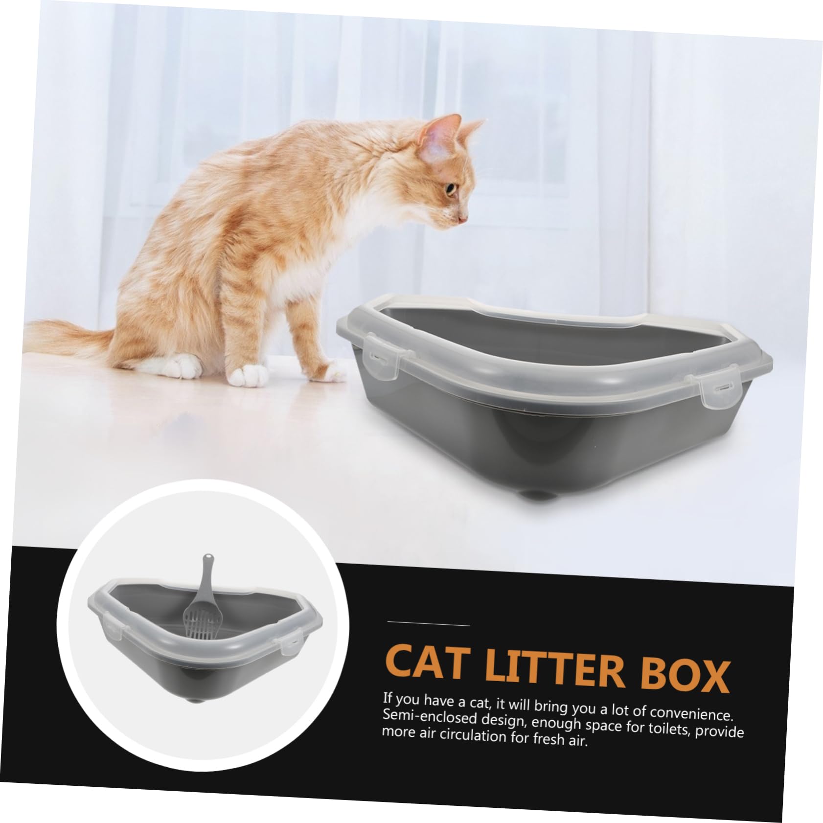 Yardwe Große Dreieckige Katzentoilette mit Spritzschutz Abnehmbarem Design und Halbgeschlossener Pp Katzenstreu Fall für Hygienische Katzenhaltung