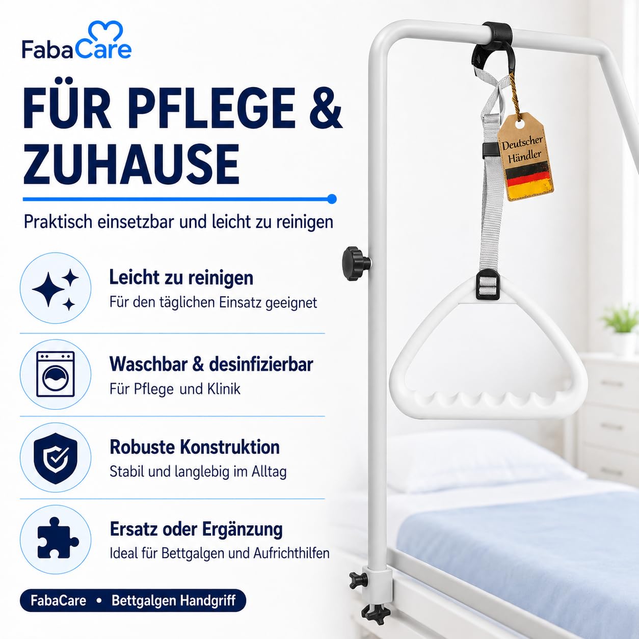 FabaCare Mango ergonómico, mango trapezoidal, tirador de cama, tirador de elevación, mango de goma, mango de barra, mango de viga, agarrador, ayuda de erección, mango cómodo, CLN-3201