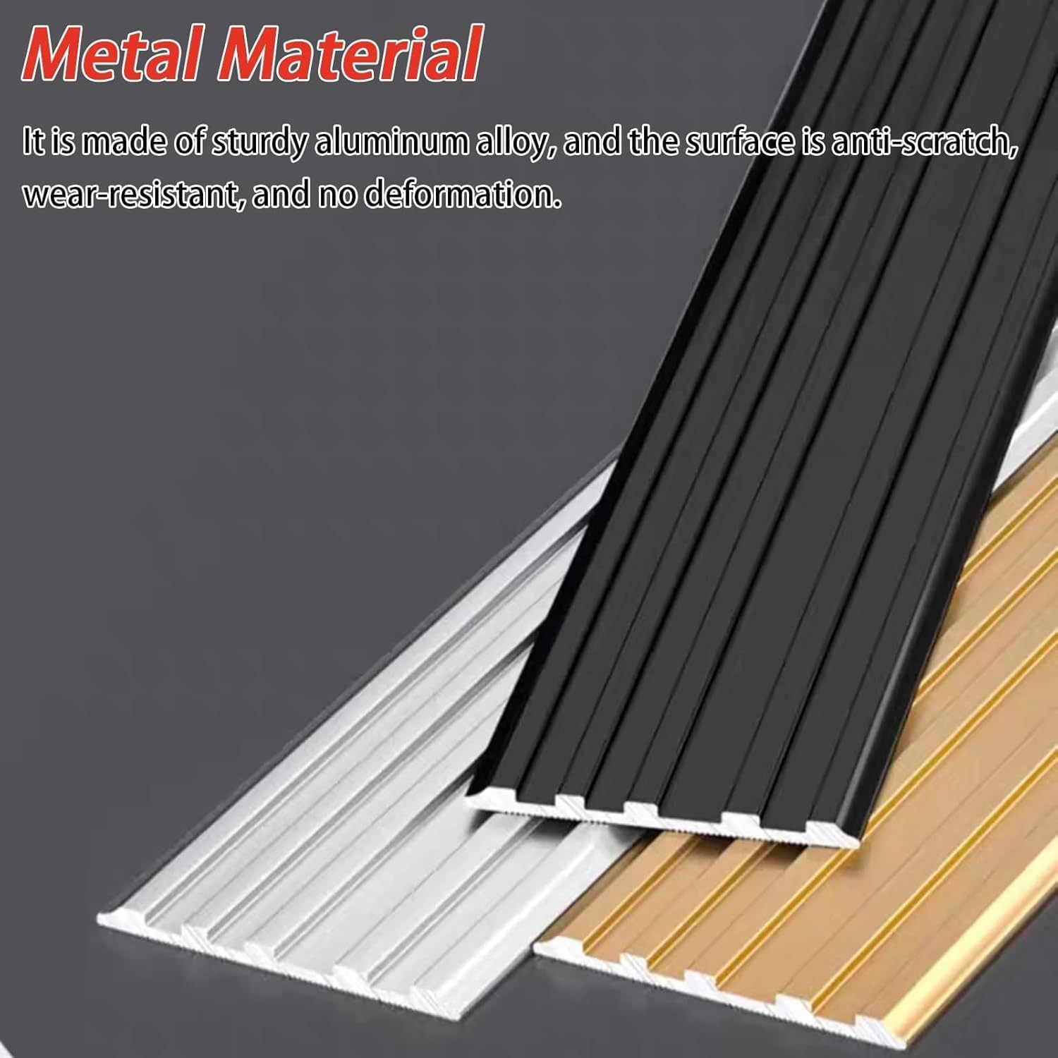 Threshold Strip，Flooring Transition Strip，Floor Transition Strip 2in Wide Floor Threshold Divider Guard/Transition Strip, Aluminum Alloy Non-Slip Strips for Staircase/Step, Texture Ramp Reducer for Li