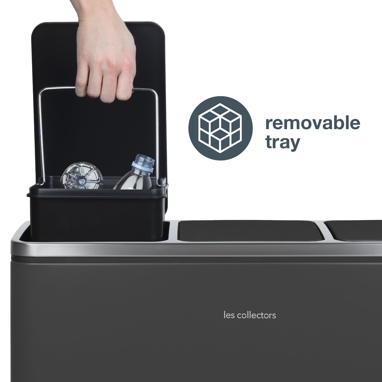 Poubelle De Tri à Pédale 3 Compartiments 54 L - Acier Inox, Bacs Amovibles, Couvercle Silencieux - Gris Anthracite