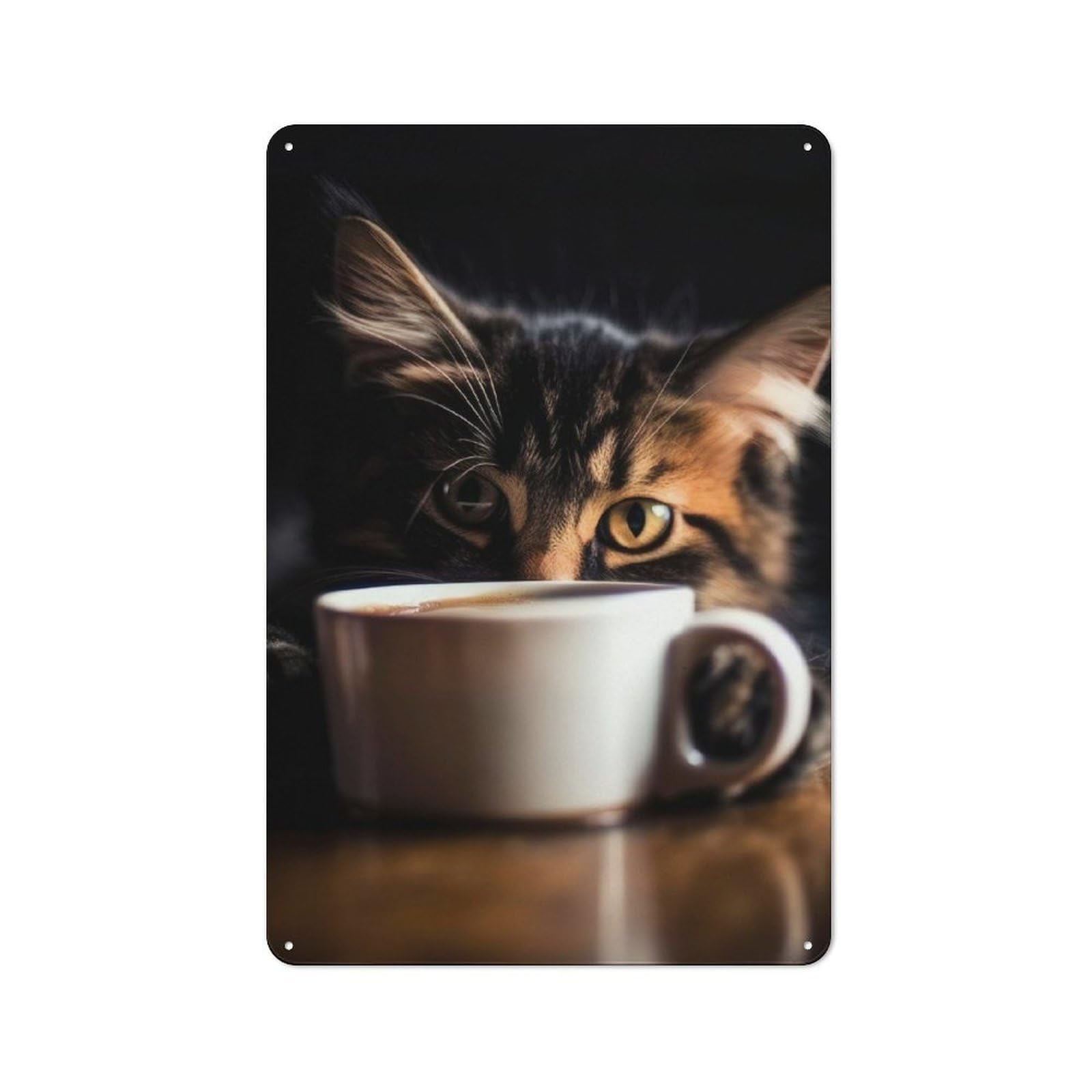 Caffeine Cat 1 Cottage Metal Wall Decor 30x20cm, Shed Metal Sign for Patio Bar, Workshop, Shed Or Kitchen