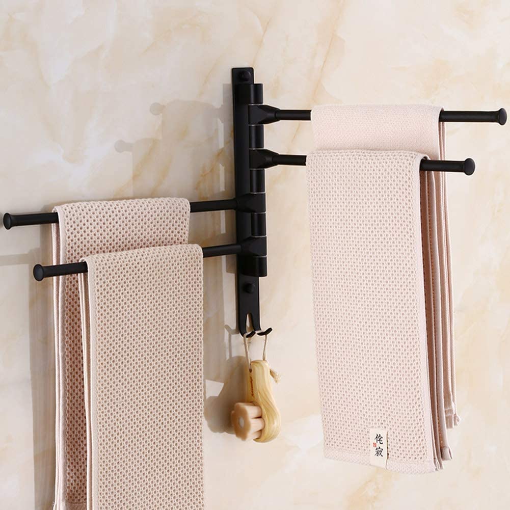 European Black Towel Rack, Wall Mounted Movable Pole Hotel Towel Rack Space Aluminum Bathroom Rotating Rod Towel Rack Anillo de Toalla