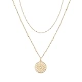 14K Gold Plated Layering Necklaces | Stylish Minimalist Design Pendant Necklaces | Bar, Circle, Lotus, Disc, Dog Tag, Horizontal Bar Pendants for Women