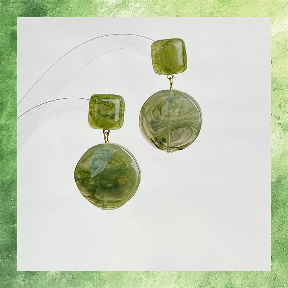 Vintage Green Blended Resin Statement Dangle Drop Earrings for Women Jewelry - Image 3