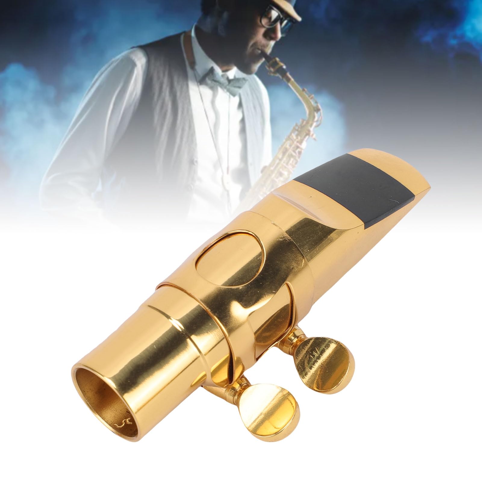 Luqeeg Tapa de la Boquilla de Saxofón Soprano, Boquilla de Saxo Bb de Metal de Latón con Tapa y Abrazadera, Mejora del Sonido y Estabilidad Optimizada para Estudiantes Principiantes