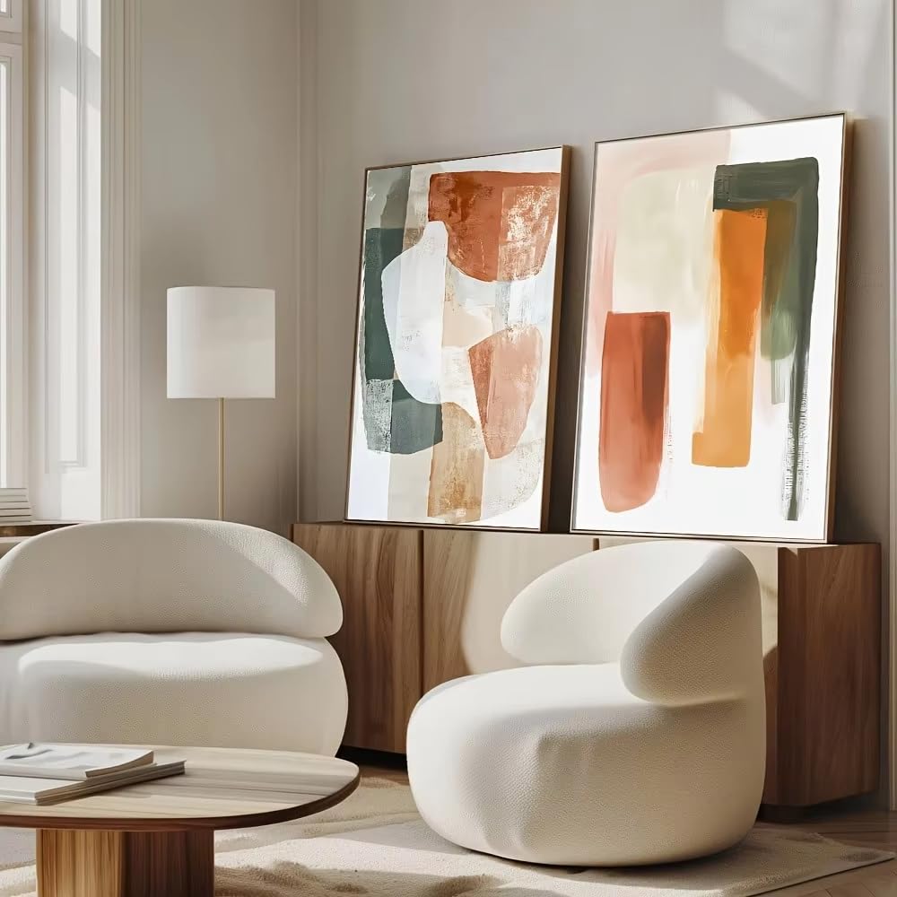 IHHGNB 2 szt. Bezramkowy artystyczny geometryczny abstrakcyjny plakat na płótnie wydruki prosty zielony kształt sztuka nowoczesna dekoracja ścienna do domu (80 x 110 cm (31 x 43 cale) x 2/bez ramki)