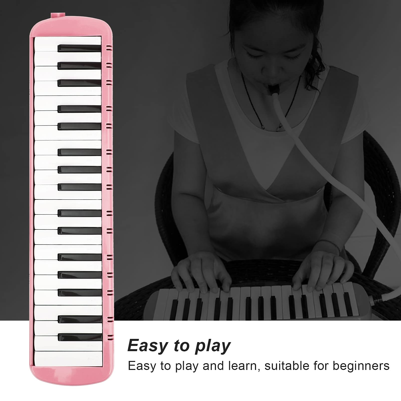 37 Keys Melodica Instrument, Musical Instrument Air Piano Keyboard Pianica for Kids Adults Beginners Professional Training with Carrying Bag (Pink)