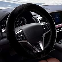 Steering Wheel Cover, Amokee Universal Steering Wheel Cover Plush Winter Steering Wheel Cover Telescopic Steering Wheel Cover Soft Comfortable Steering Wheel Protector for Car Accessories, 36-39 cm (Black)