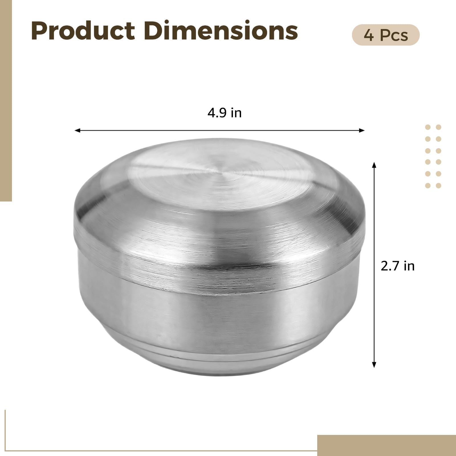 4 Stk. Edelstahl Schüsseln mit Deckeln, aus 304 Edelstahl, 12,5 cm, doppelwandig isoliert, silber, Ramen Schüssel Set, koreanische Reis, Suppen und Nudelschalen für Nudeln, Reis und Suppe