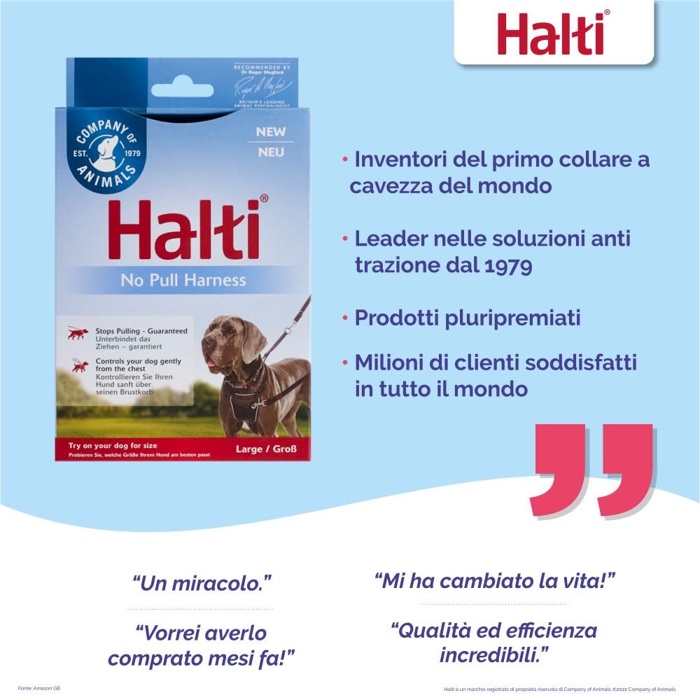 Pettorina anti-trazione HALTI - Per impedire al cane di tirare il guinzaglio, regolabile, leggera e semplice da utilizzare. Pettorina da addestramento catarifrangente per cani grandi (Taglia L)