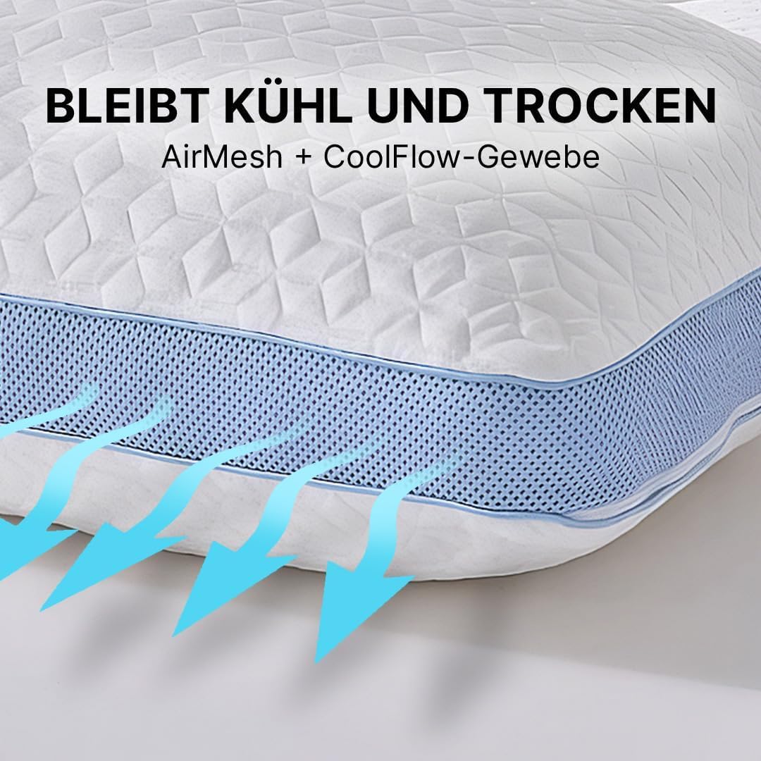 MKS Cuscino nuvola Air 60 x 60 cm - Cuscino per collo in memory foam regolabile in altezza con gel rinfrescante - Cuscino ergonomico per chi dorme lateralmente, schiena e