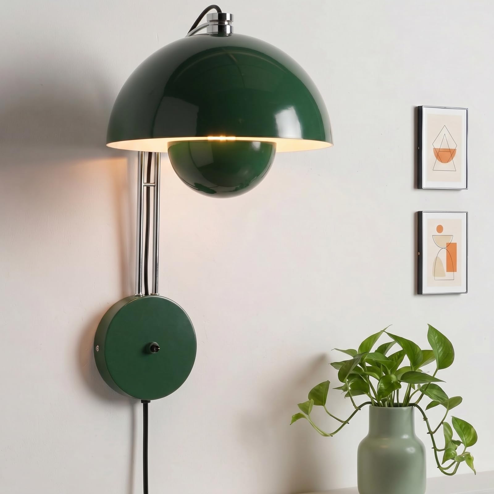 Mid-Century Modern Bud Plug in Wall Sconces for Bedroom, Hunter Green