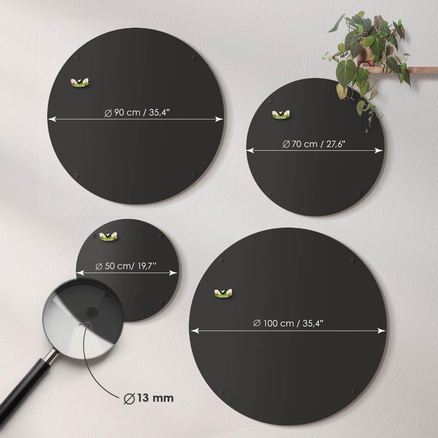 Lavagna Magnetica Rotonda ø 50 cm a Parete per Home Office in Metallo Nero