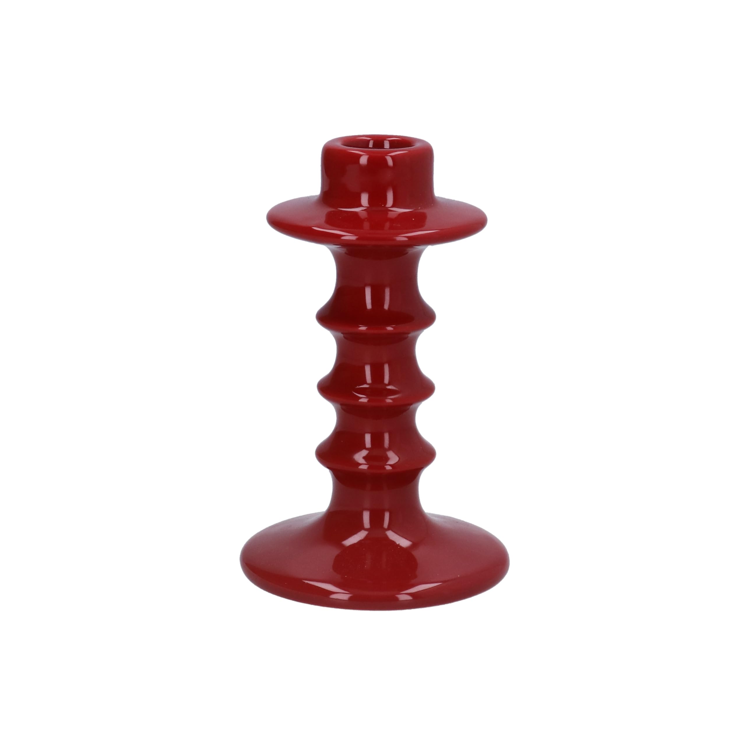 Gisela Graham Dark Red Hooped Candlestick, 14cm, Ceramic