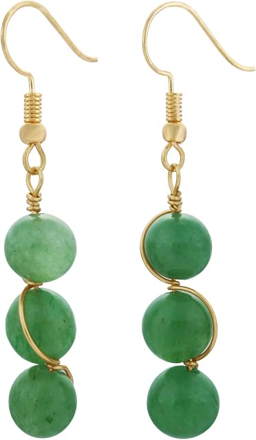 Nupuyai 3 Beads Wire Wrap Vintage Drop Earrings for Women, Healing Crystal Stone Dangel Earrings for Wedding Party, 51mm