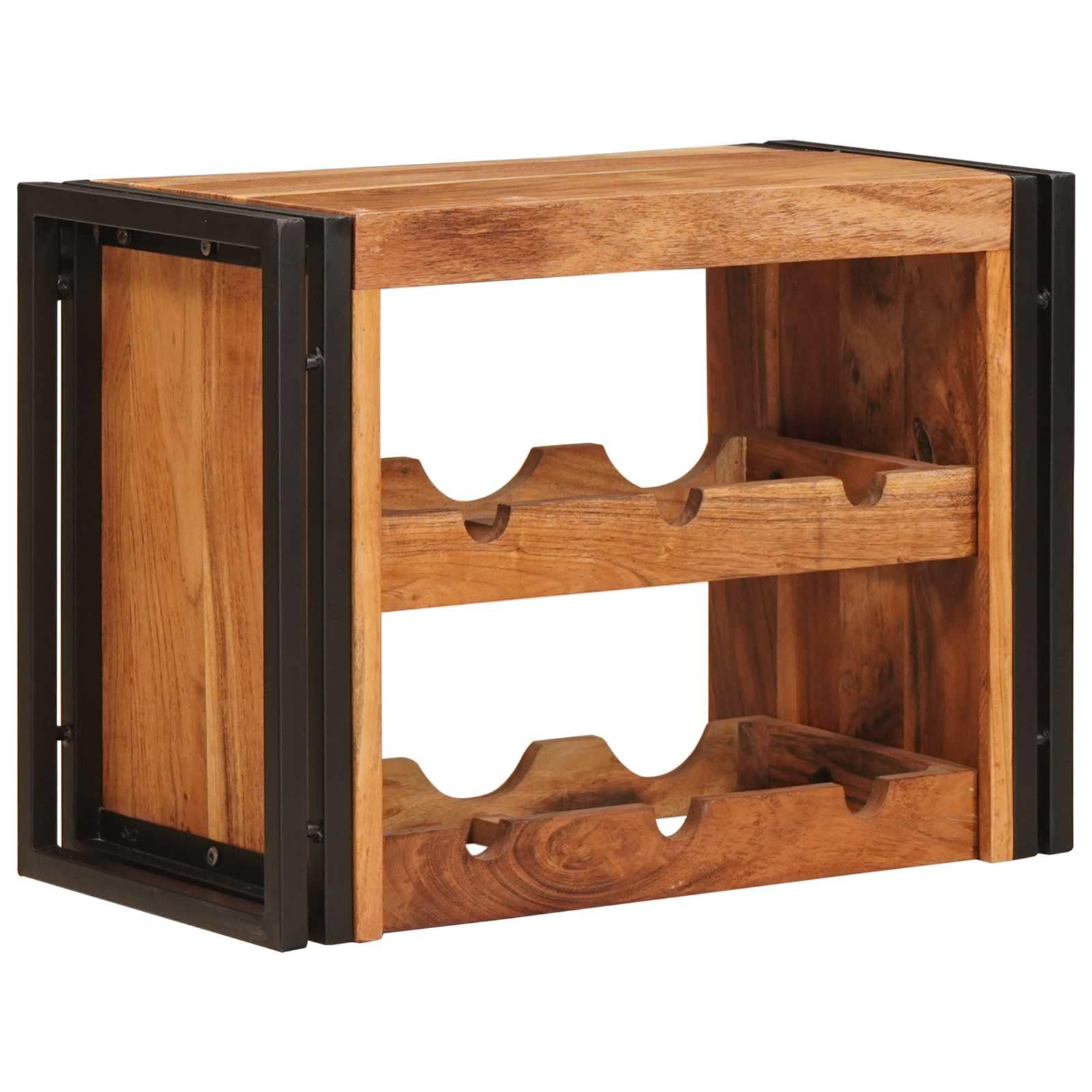 Estantería para vino montada en la pared, madera maciza de acacia 100 x 45 x 33 cm, color marrón, diseño industrial con marco de hierro para un almacenamiento estable y un encanto rústico