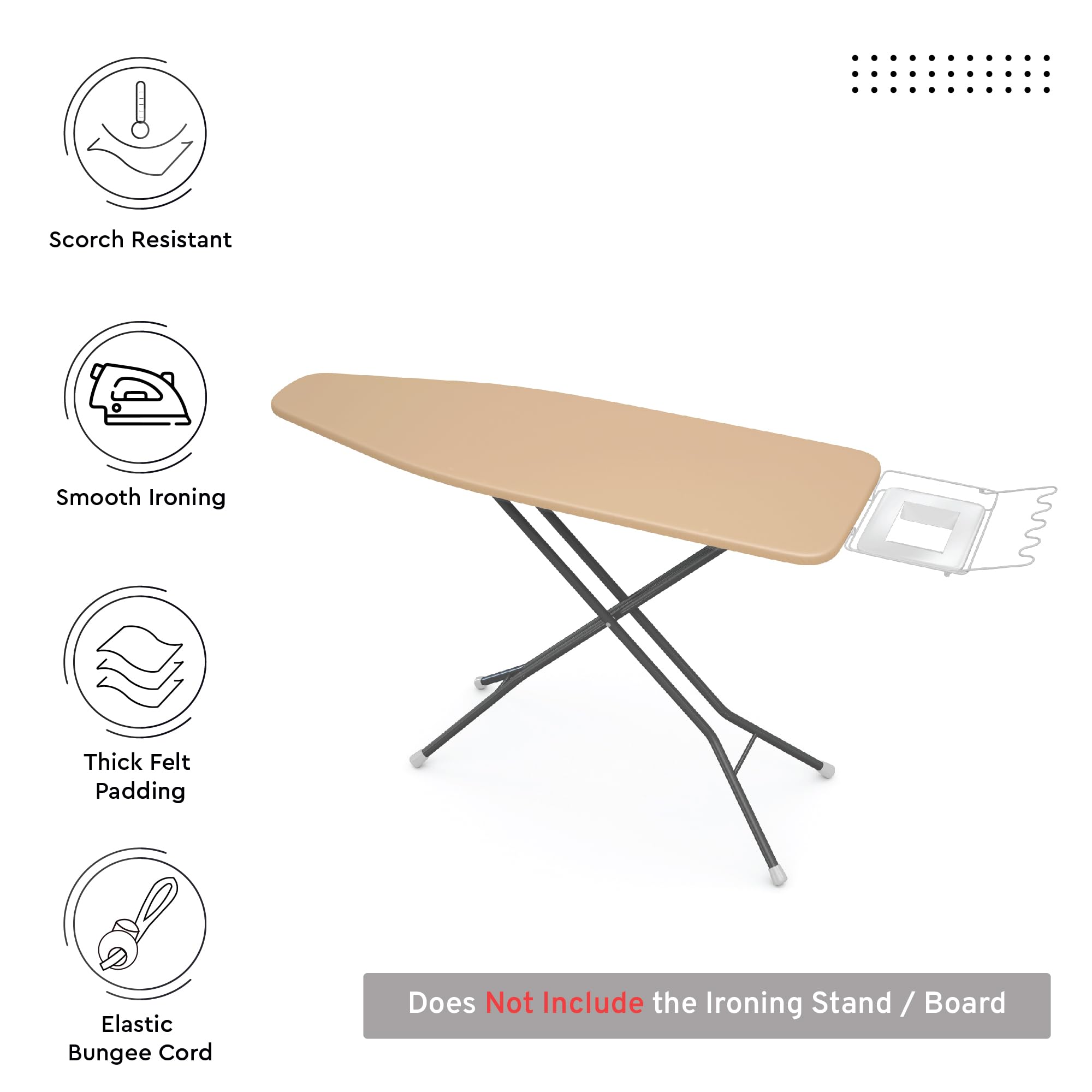 Encasa Ironing Board Covers (up to 114 x 35 cm) Elastic Tightening with Thick 4 mm Felt Padding, Easy Fit, Scorch Resistant, Plain Colors- Grey — view 18