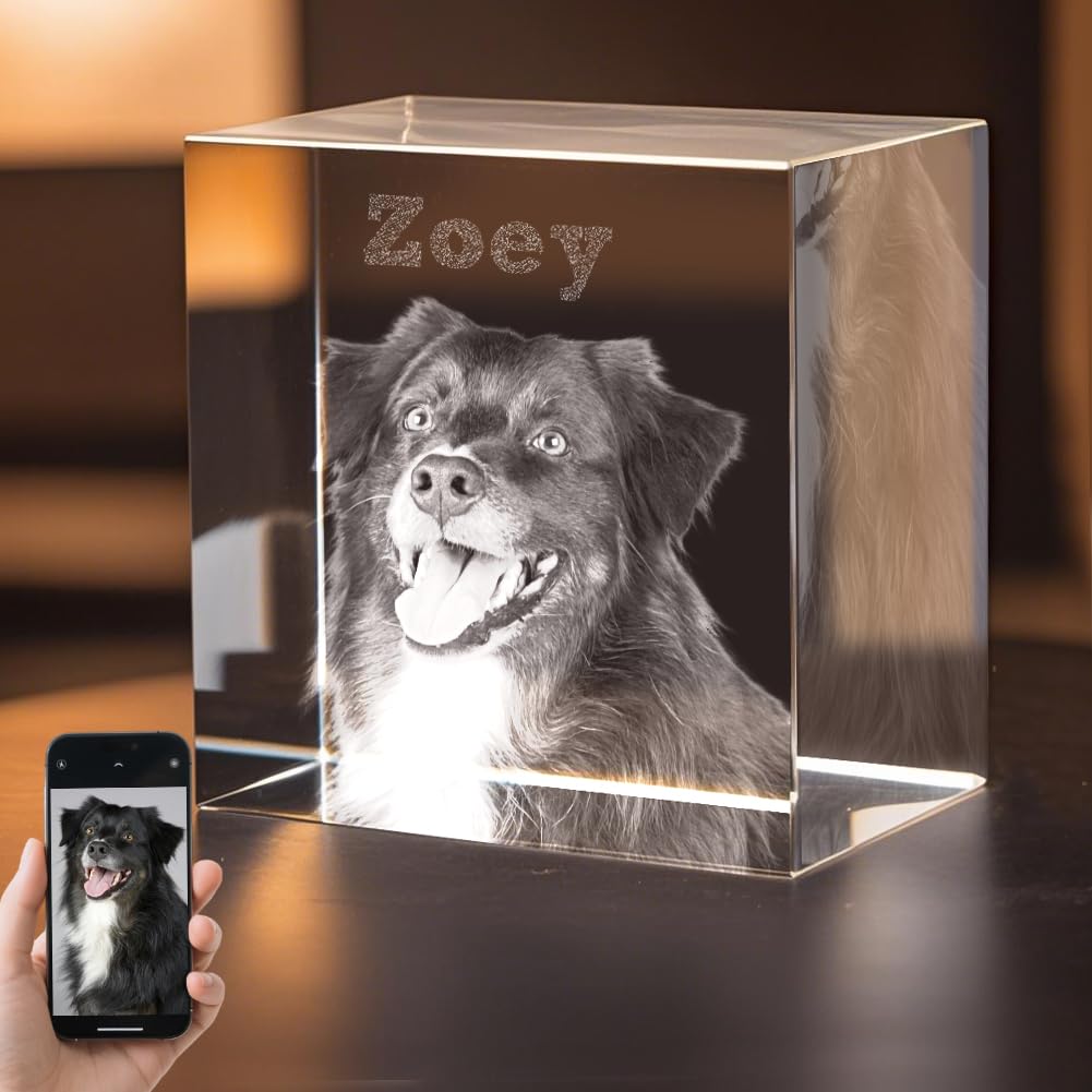 LOVE FANG Dog Memorial Gifts - Personalized Memorial Gift for Dog, Cat, Animal Indoor, Custom Pet 3D Crystal Photo, Loss of Dog Cat Puppy Keepsake