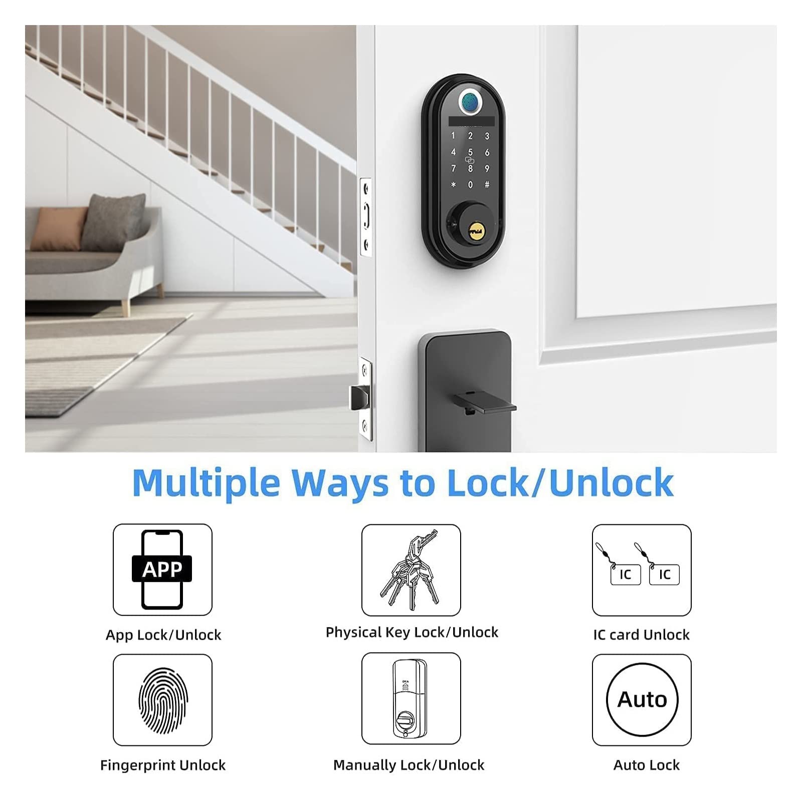 Serratura for porta intelligente Serrature biometriche for impronte digitali Entrata senza chiave elettronica for con tastiera a cifre frontali for cassaforte for ufficio domestico(Noir)