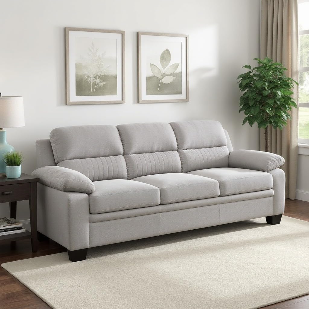 Torque - Jett Luxurious Fabric 3 Seater Sofa for Living Room (Light Grey) | Wooden 3 Seater Sofa Bed Couch for Bedroom Hall Festival Gift | 1 Year Warranty