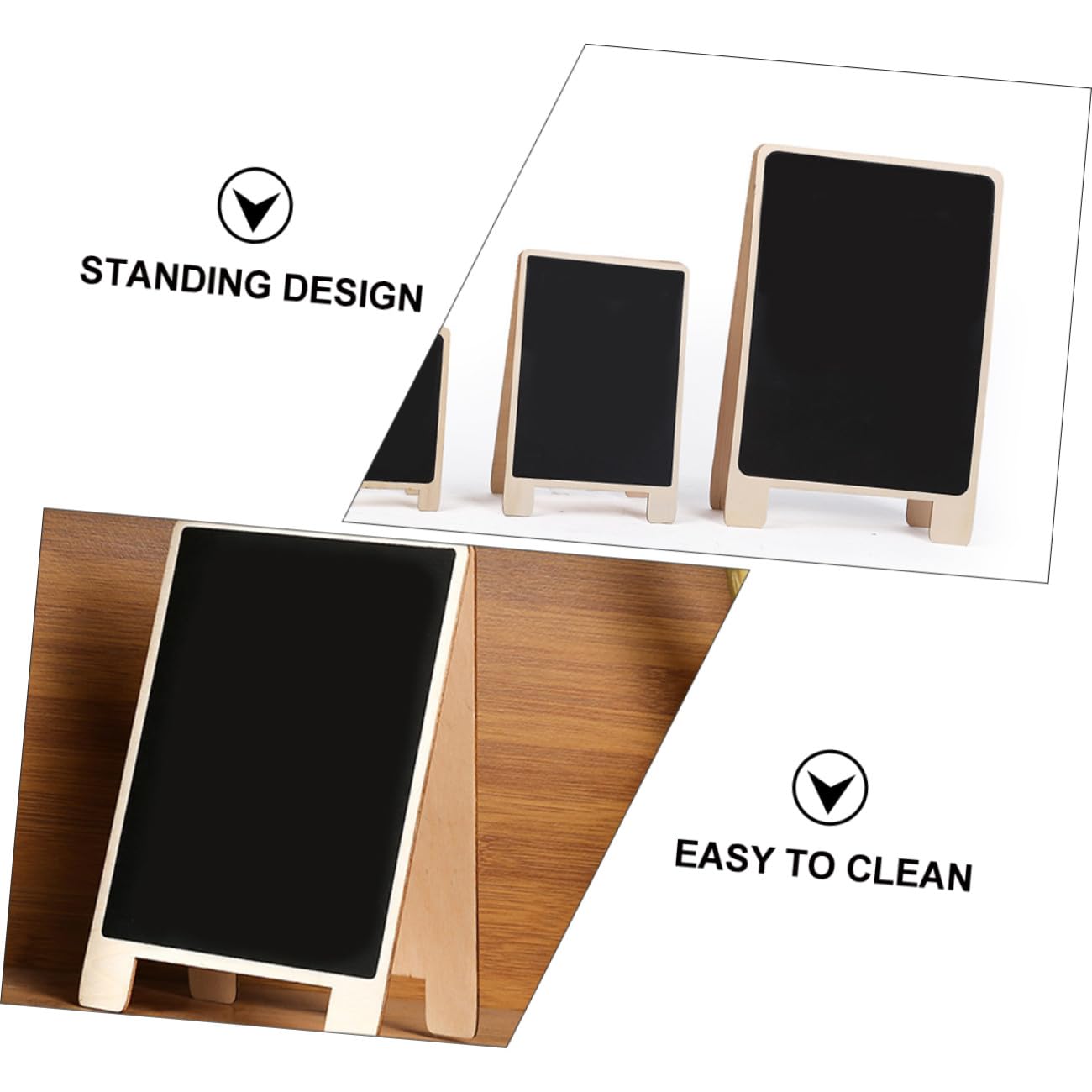Tableaux Noirs en Bois de Cèdre et Installation Facile 3 Pièces Double Face Design Debout Pratique pour Bureau et Panneaux Mémo
